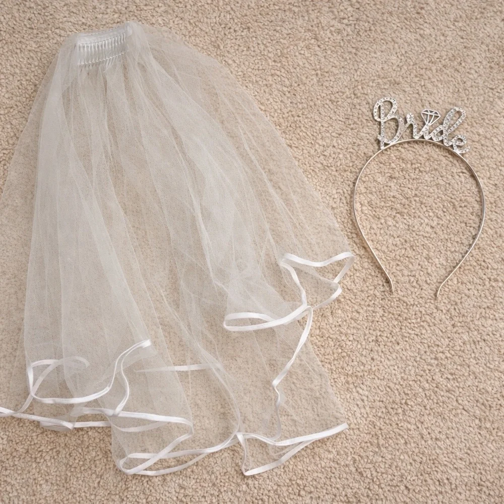 White Bridal Veil with 'Bride' Headband